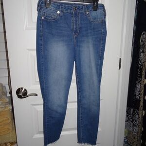 True Religion Jenny curvy mid rise super skinny with raw hem size 30